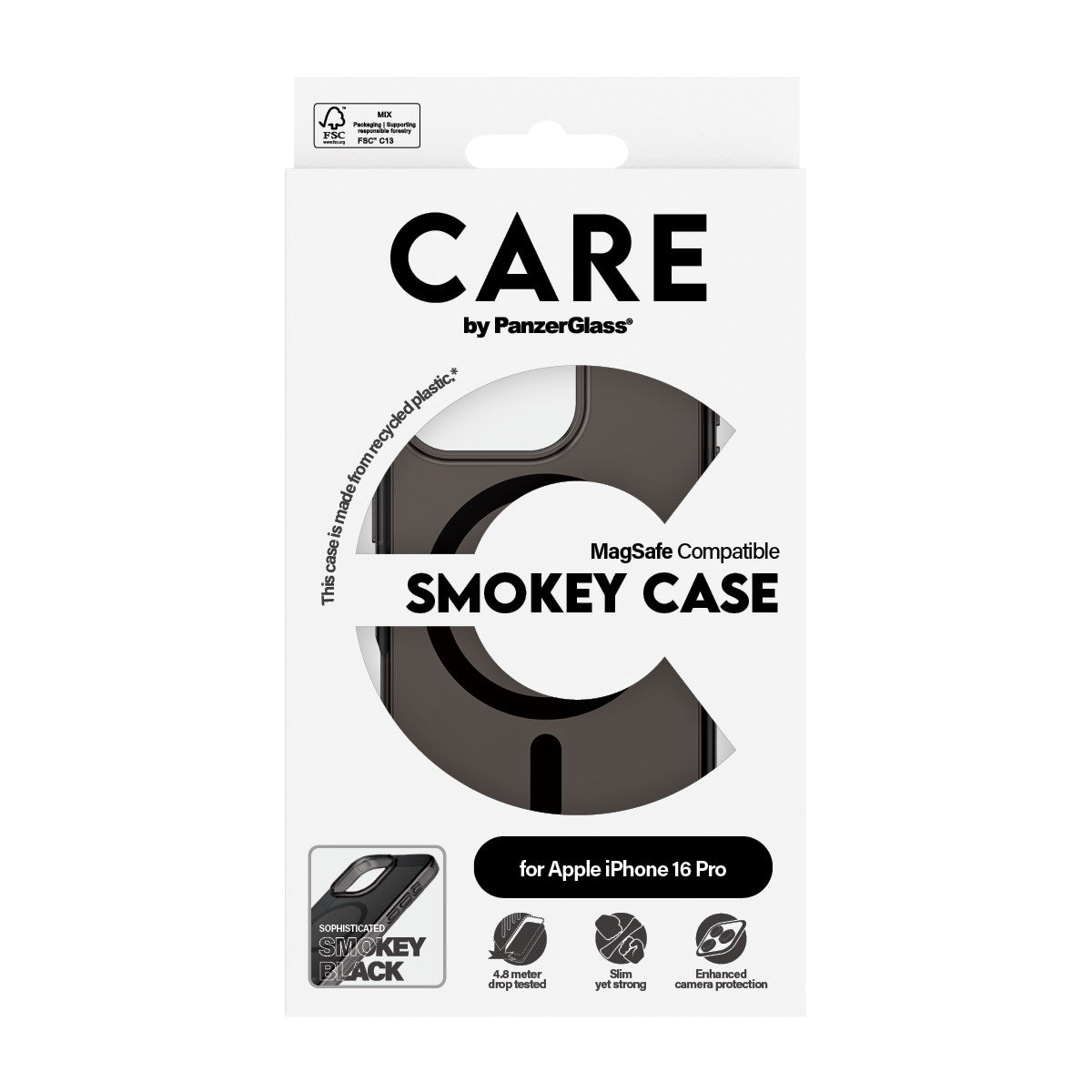 CARE by PanzerGlass® Urban Combat Case Smokey m. Sort MagSafe iPhone 16 Pro